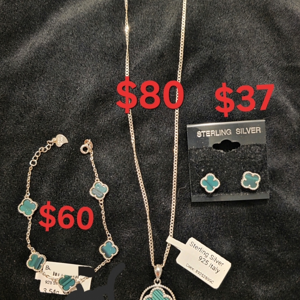 Sterling Silver Turquoise Clover Necklace by